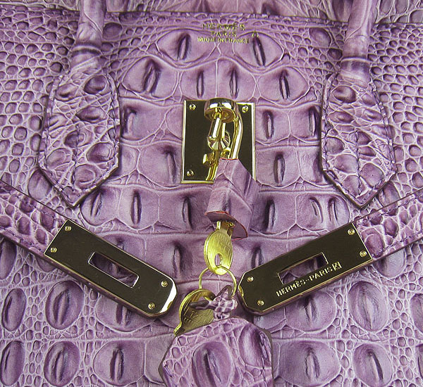 Replica Hermes Birkin 30CM Crocodile Head Veins Bag Purple 6088 On Sale
